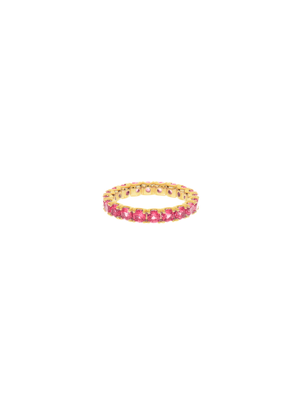 ROUND CUT ETERNITY BAND, LAB RED SAPPHIRE, GOLD