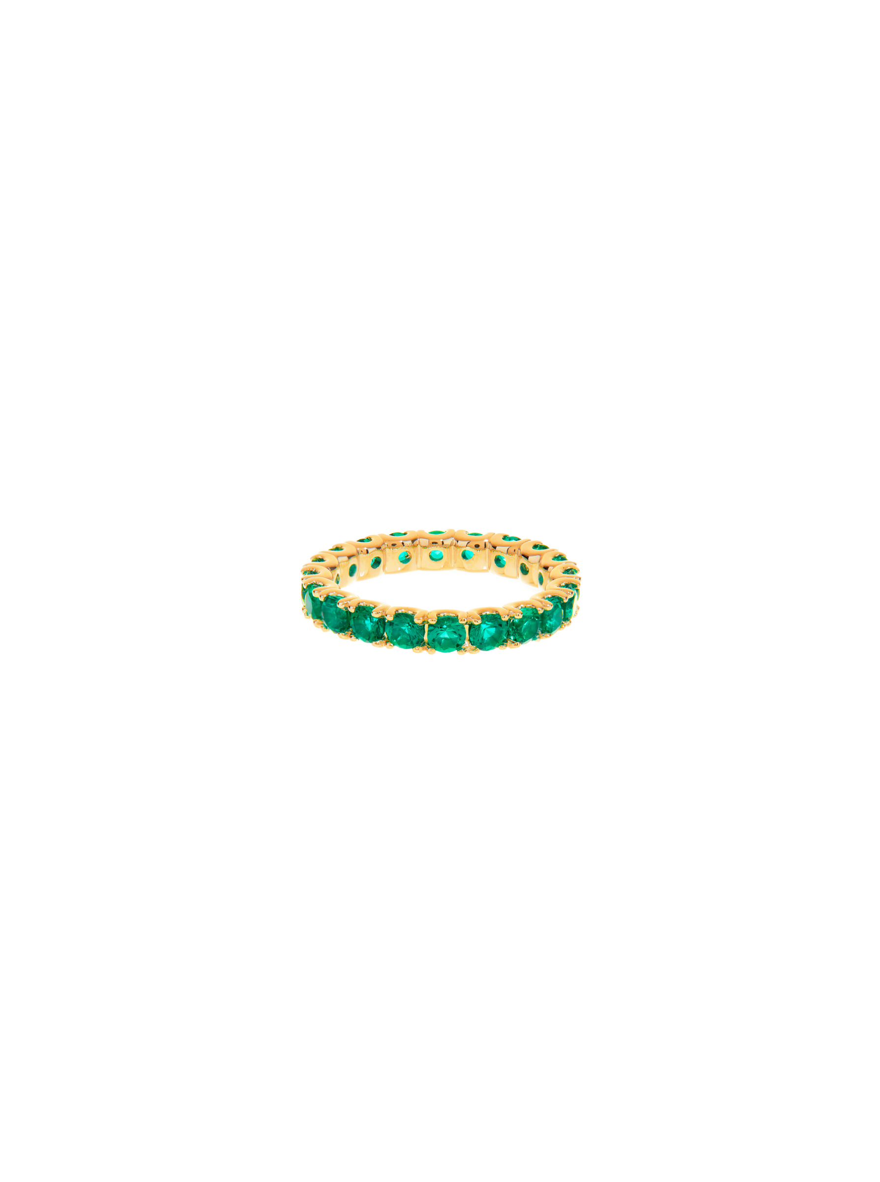 ROUND CUT ETERNITY BAND, LAB EMERALD, GOLD