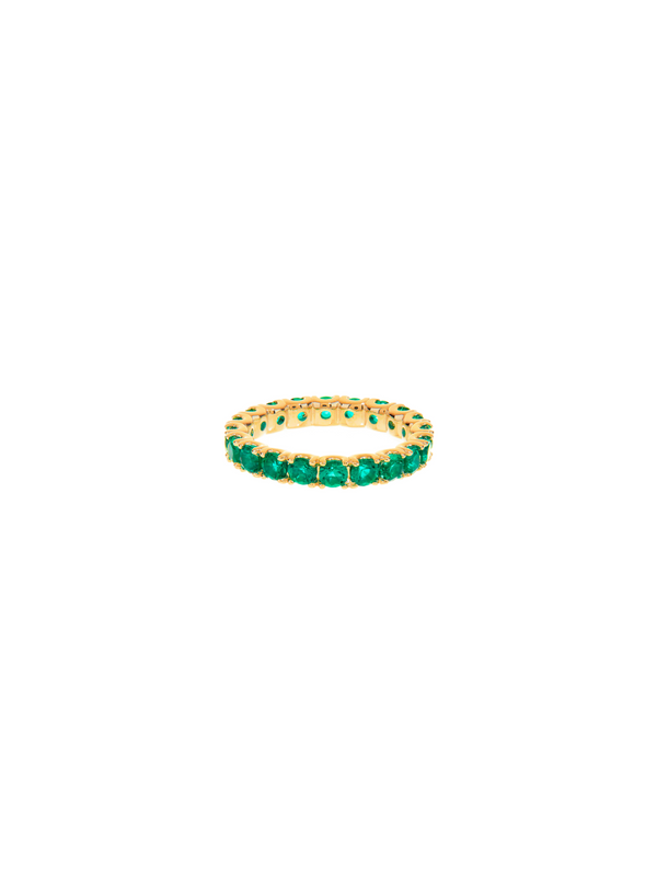 ROUND CUT ETERNITY BAND, LAB EMERALD, GOLD