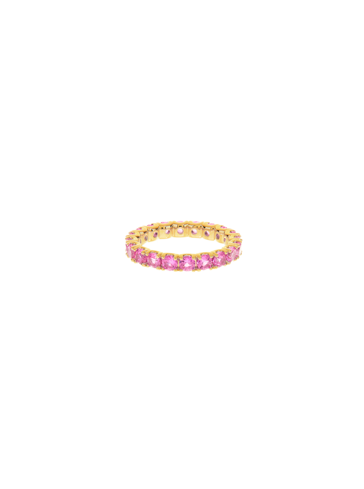 ROUND CUT ETERNITY BAND, LAB PINK SAPPHIRE, GOLD