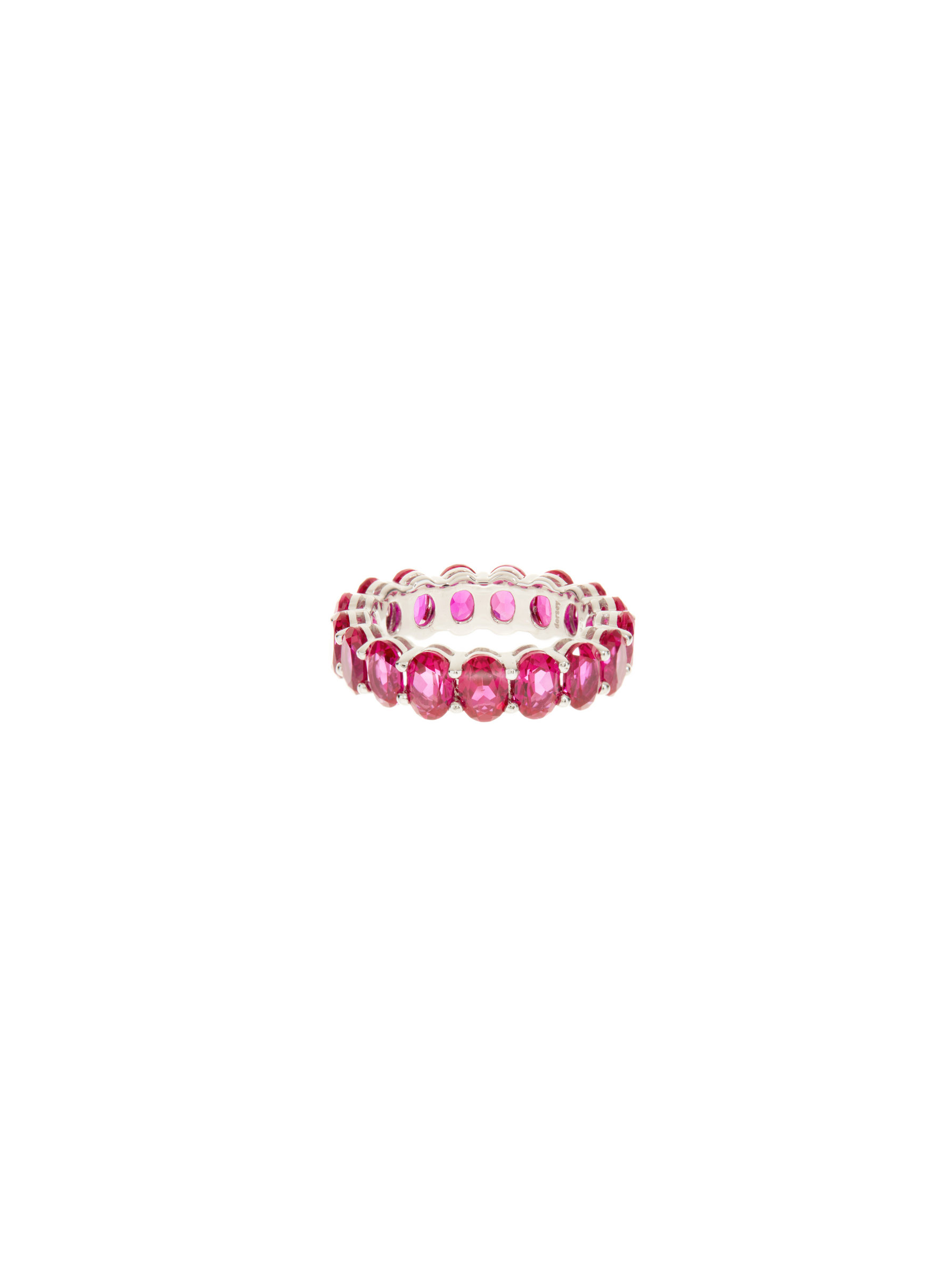 OVAL CUT ETERNITY BAND, LAB RED SAPPHIRE, SILVER