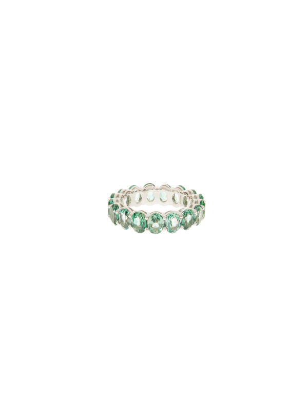 OVAL CUT ETERNITY BAND, LAB LIGHT GREEN SPINEL, SILVER