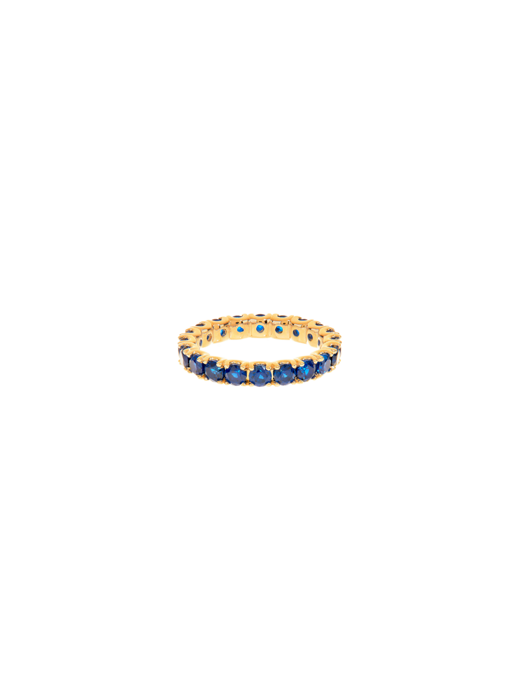 ROUND CUT ETERNITY BAND, LAB BLUE SAPPHIRE, GOLD