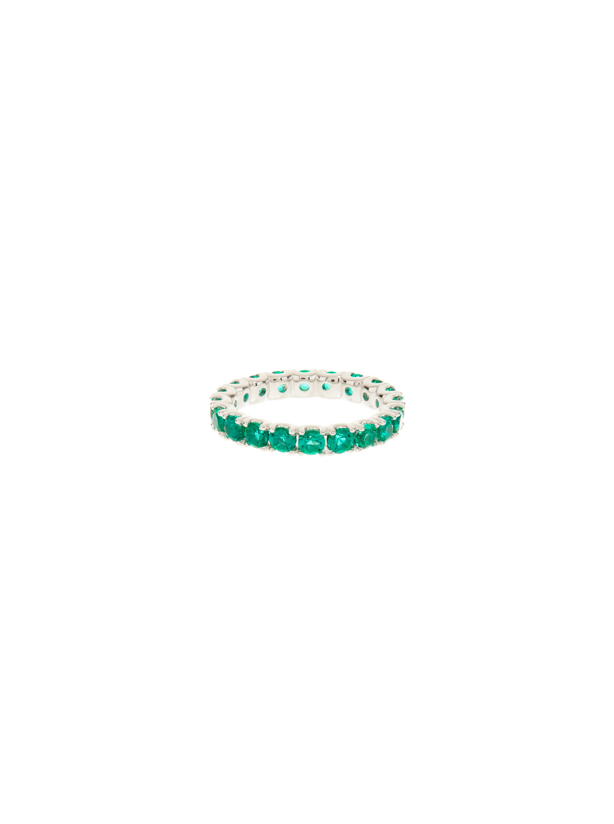 ROUND CUT ETERNITY BAND, LAB EMERALD, SILVER