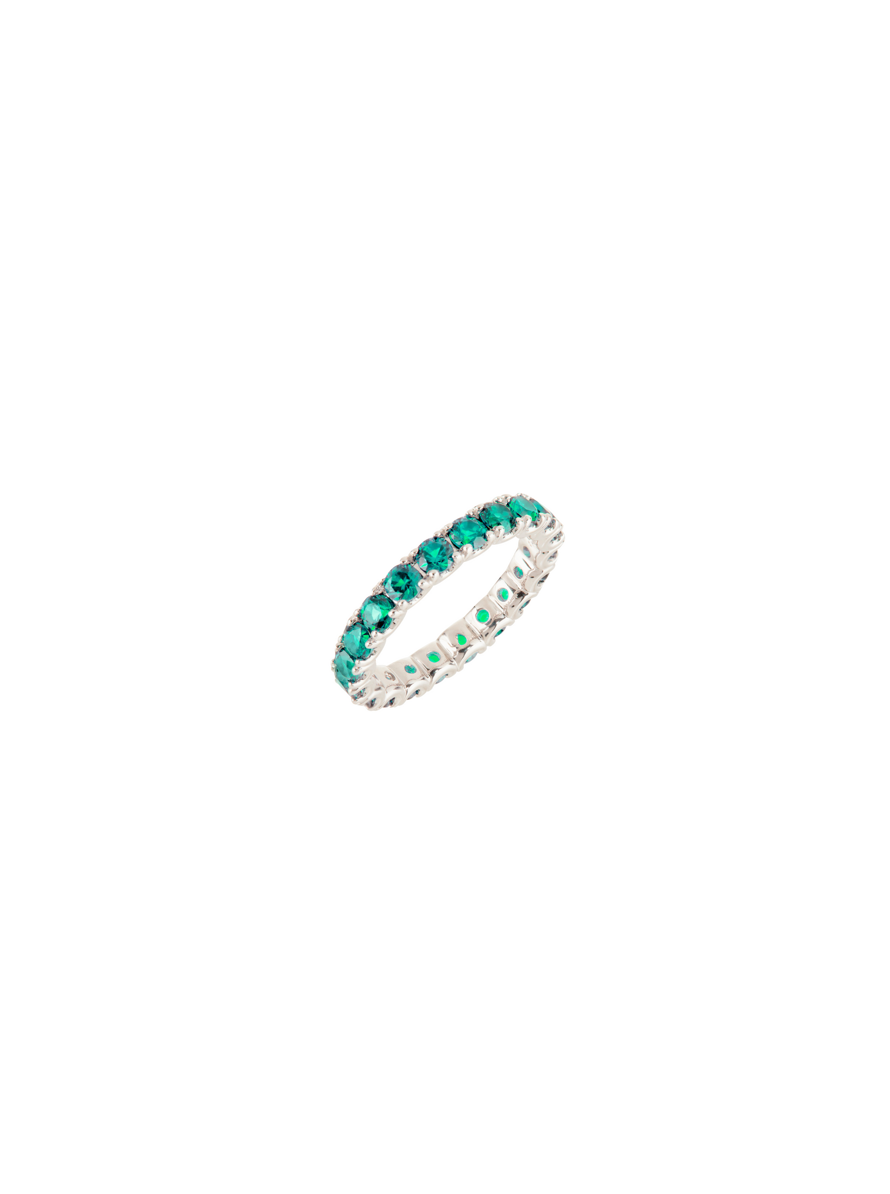 ROUND CUT ETERNITY BAND, LAB EMERALD, SILVER