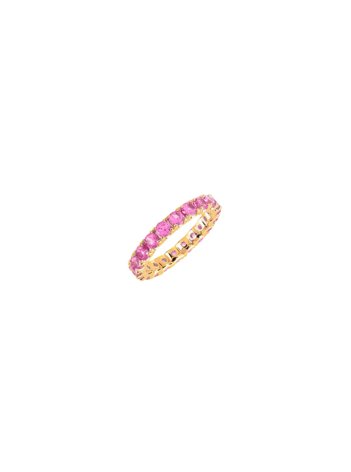 ROUND CUT ETERNITY BAND, LAB PINK SAPPHIRE, GOLD