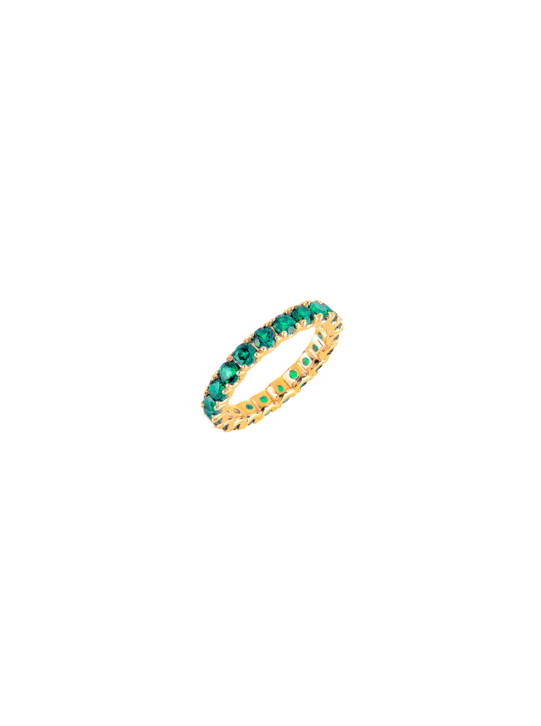 ROUND CUT ETERNITY BAND, LAB EMERALD, GOLD