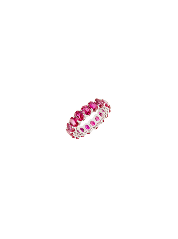 OVAL CUT ETERNITY BAND, LAB RED SAPPHIRE, SILVER