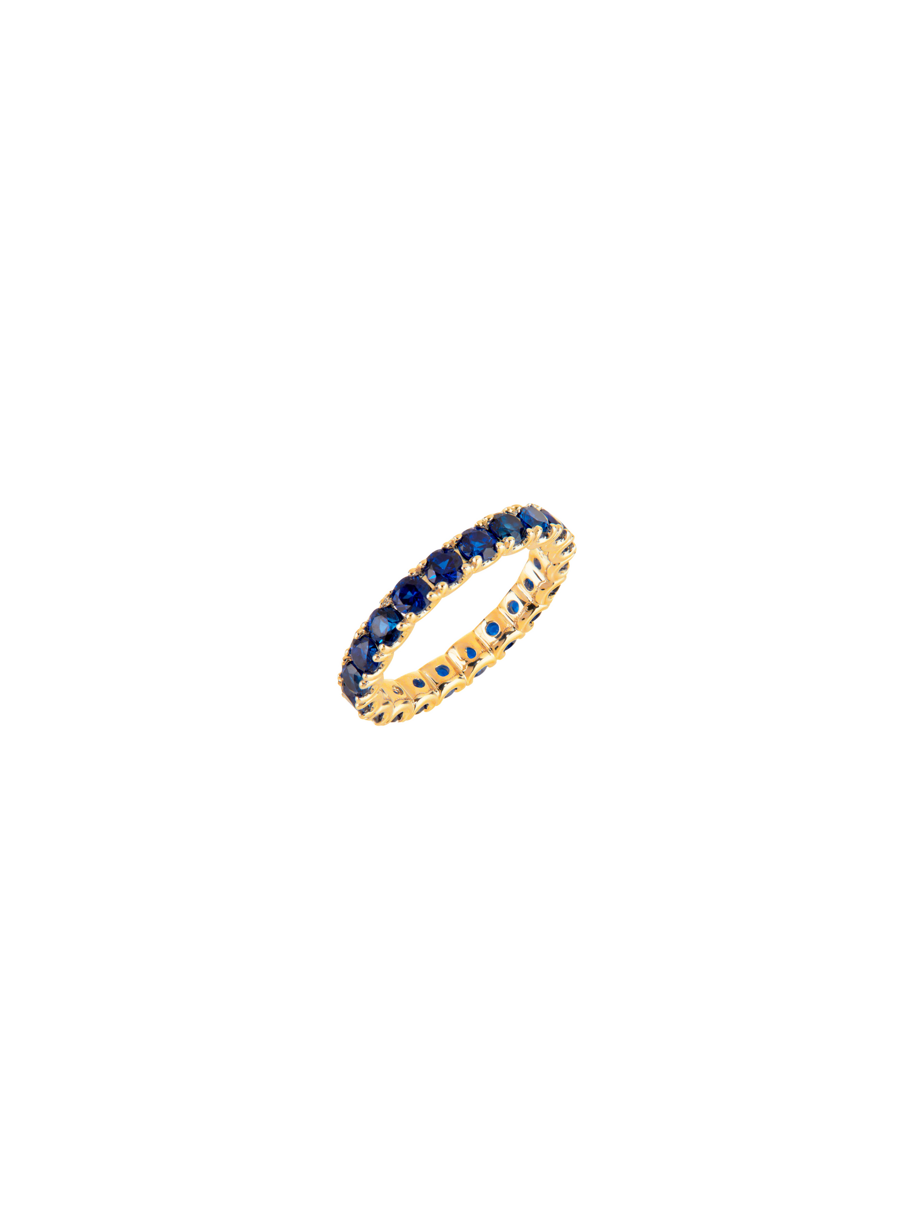 ROUND CUT ETERNITY BAND, LAB BLUE SAPPHIRE, GOLD