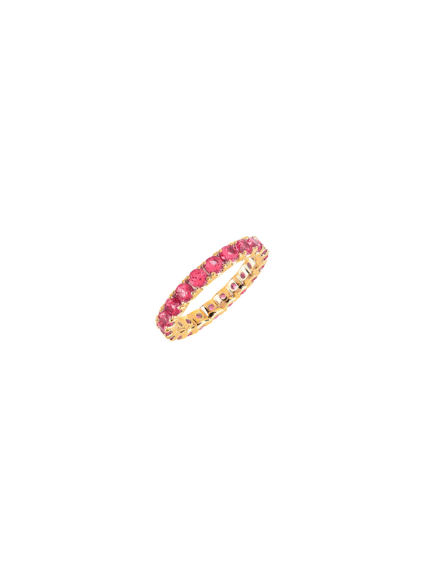 ROUND CUT ETERNITY BAND, LAB RED SAPPHIRE, GOLD