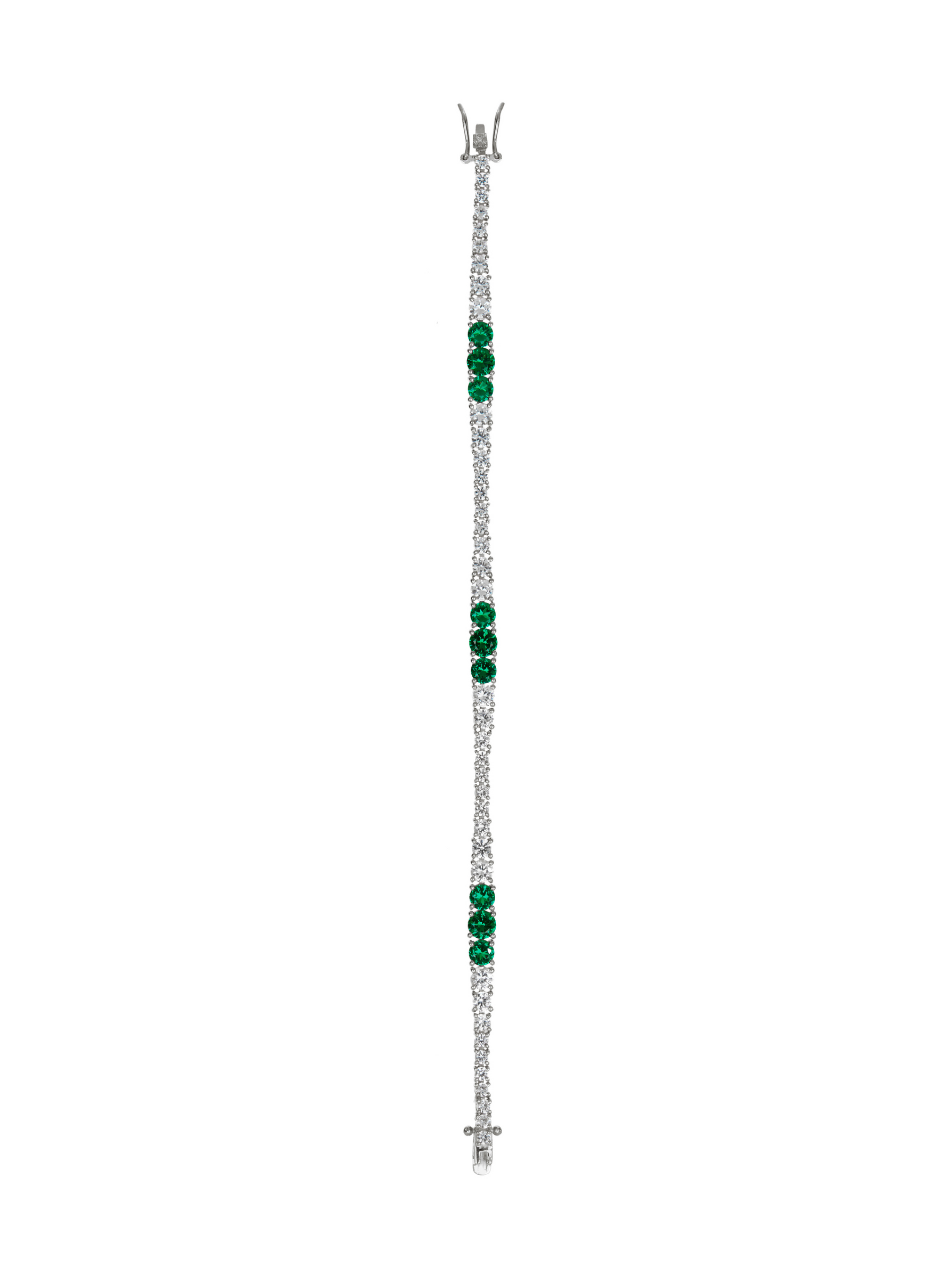 ISADORA, LAB WHITE SAPPHIRE AND NANO CRYSTAL EMERALD SILVER RIVIÈRE BRACELET