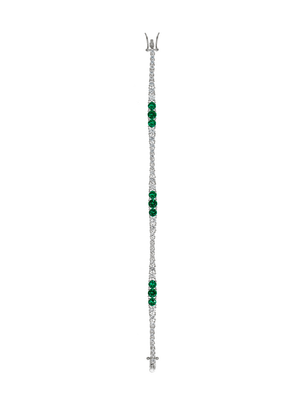 ISADORA, LAB WHITE SAPPHIRE AND NANO CRYSTAL EMERALD SILVER RIVIÈRE BRACELET