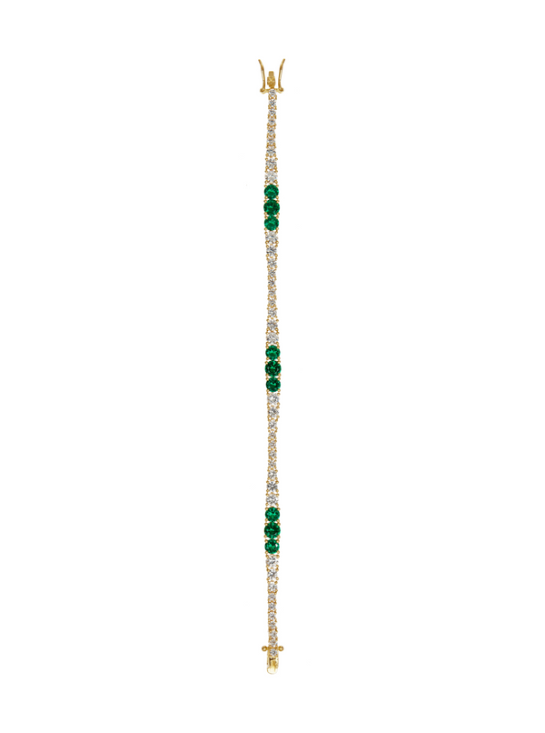 ISADORA, LAB WHITE SAPPHIRE AND NANO CRYSTAL EMERALD GOLD RIVIÈRE BRACELET