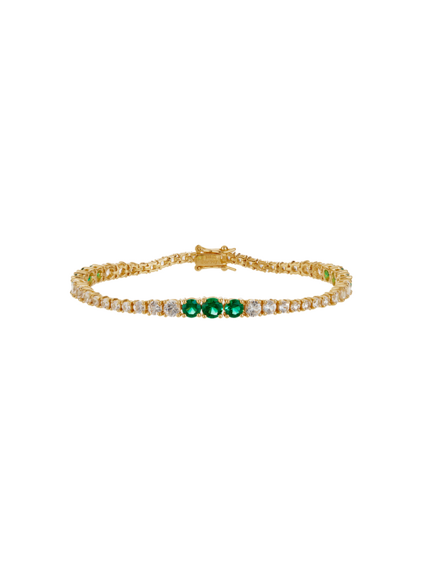 ISADORA, LAB WHITE SAPPHIRE AND NANO CRYSTAL EMERALD GOLD RIVIÈRE BRACELET