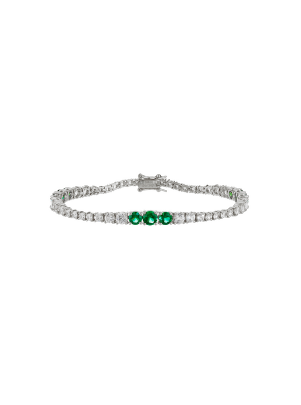 ISADORA, LAB WHITE SAPPHIRE AND NANO CRYSTAL EMERALD SILVER RIVIÈRE BRACELET