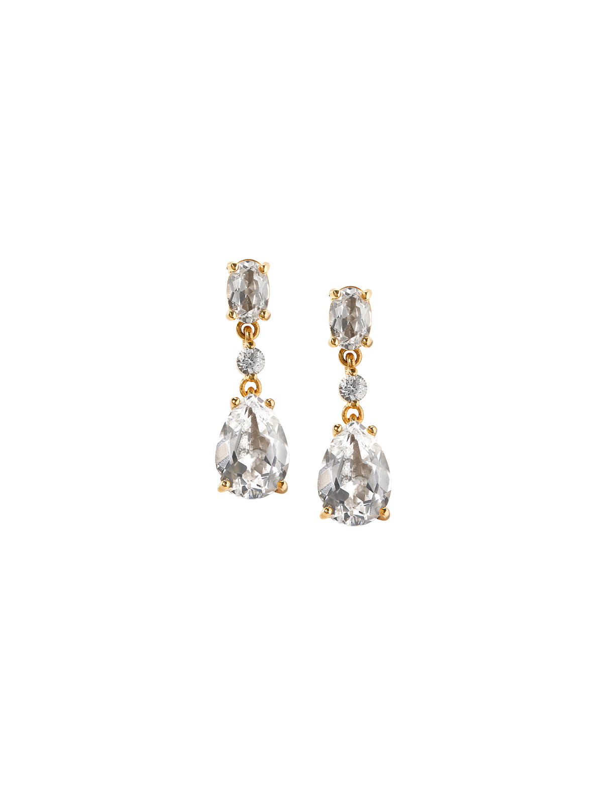 BEA, 5 CARAT LAB WHITE SAPPHIRE GOLD DROP EARRINGS