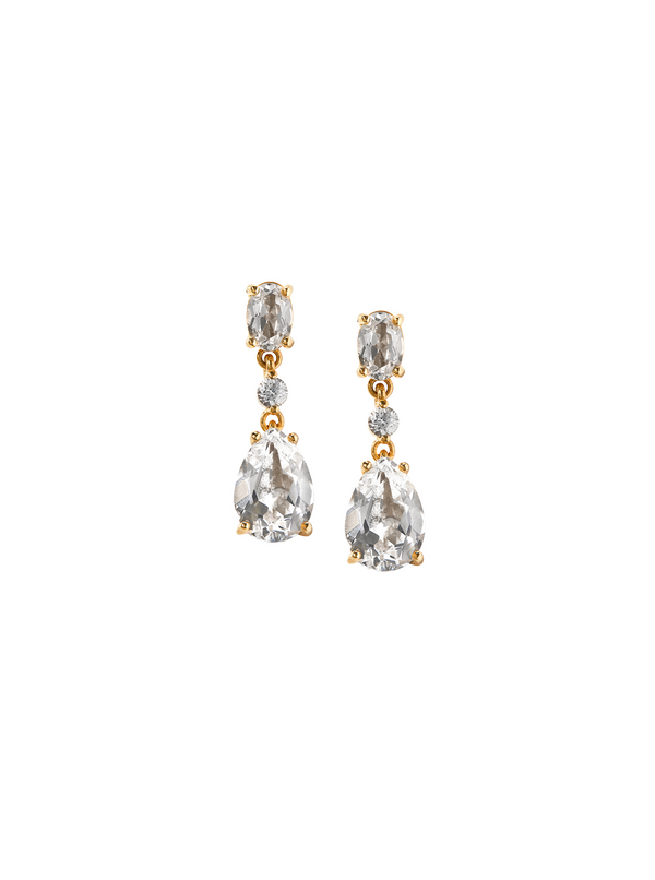 BEA, 5 CARAT LAB WHITE SAPPHIRE GOLD DROP EARRINGS