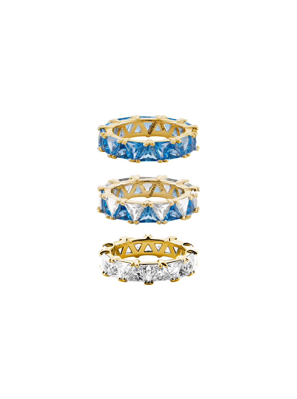 THEODORA DOUBLE TRILLION BLUE TOPAZ SPINEL RING STACK, GOLD