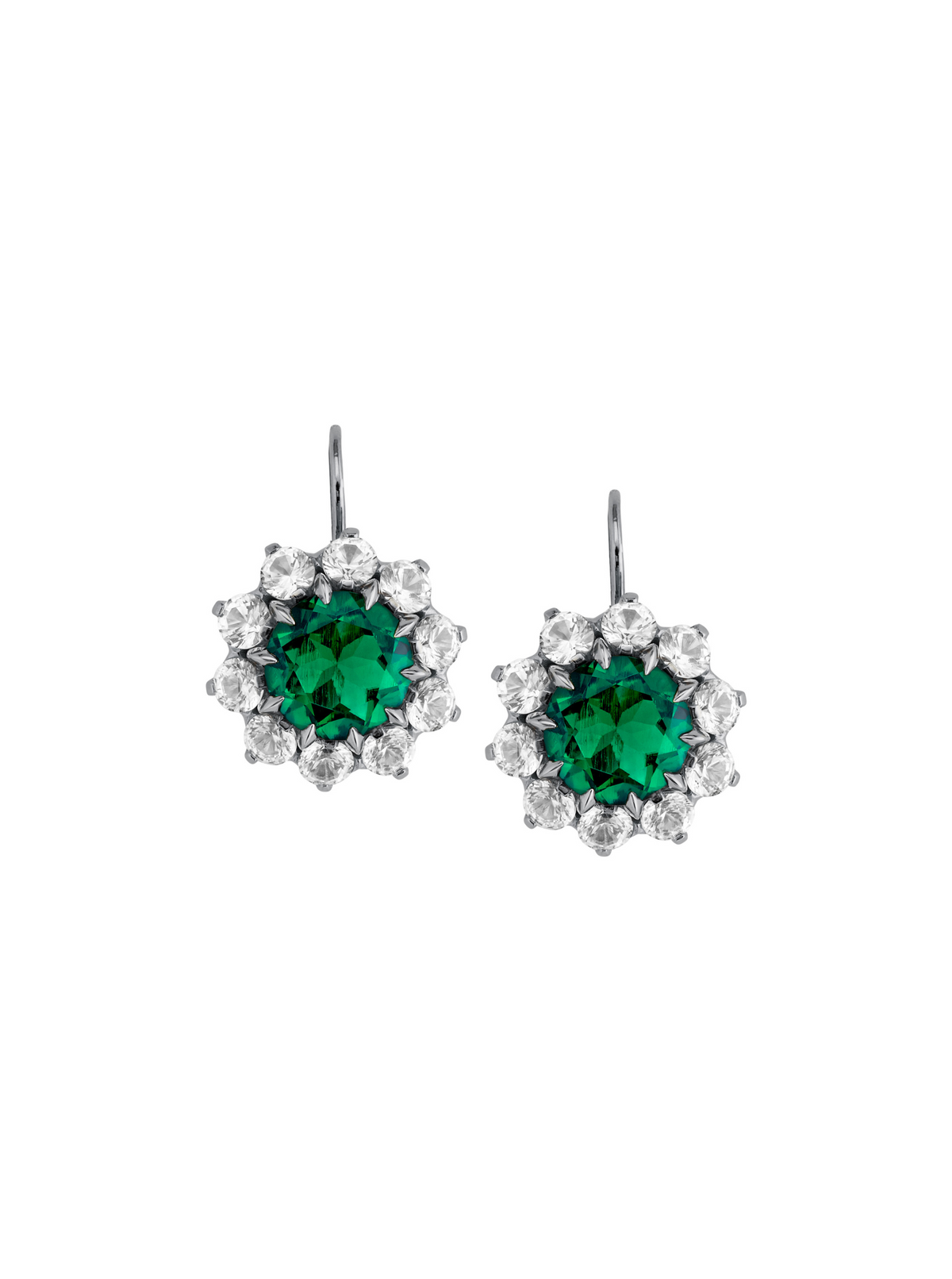 GWEN, LAB EMERALD SILVER DROP EARRINGS