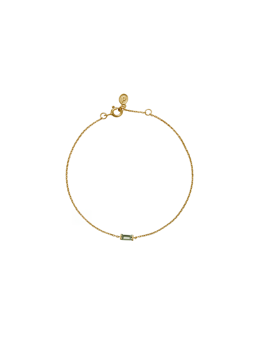 BAGUETTE LAB GREEN TOURMALINE GOLD CHAIN BRACELET