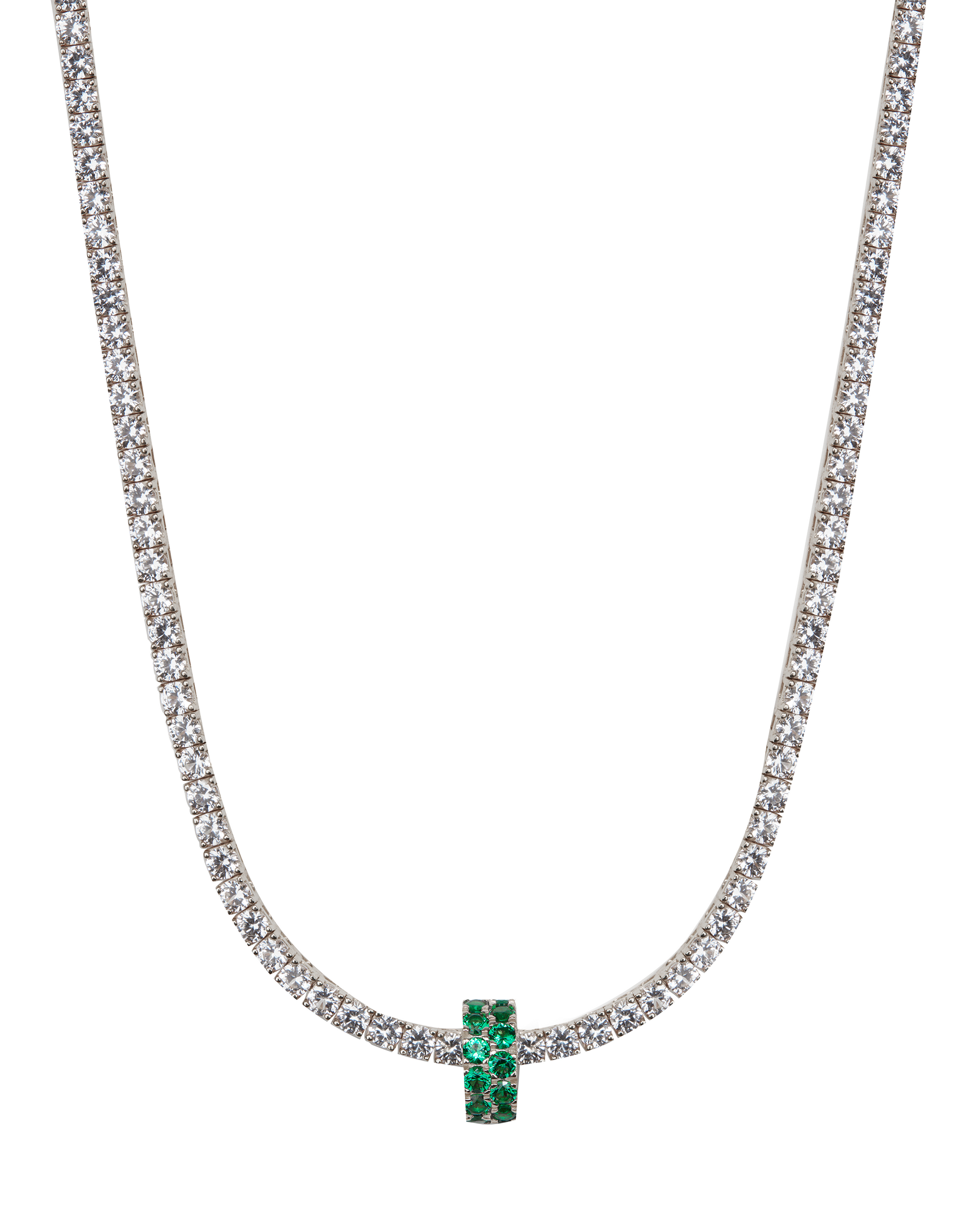 TWO-ROW RIVIÈRE PENDANT, NANO CRYSTAL EMERALD, SILVER