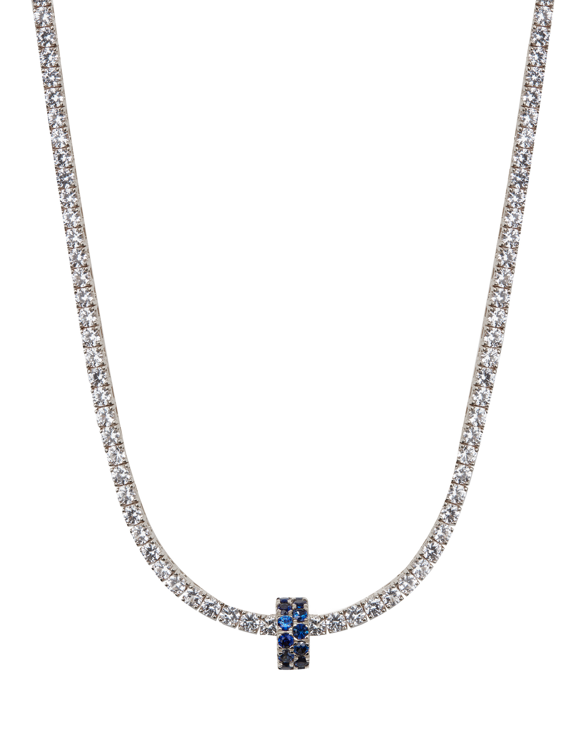 TWO-ROW RIVIÈRE PENDANT, LAB BLUE SAPPHIRE, SILVER