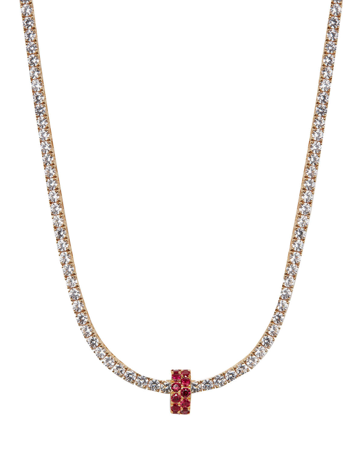 TWO-ROW RIVIÈRE PENDANT, LAB RED SAPPHIRE, GOLD