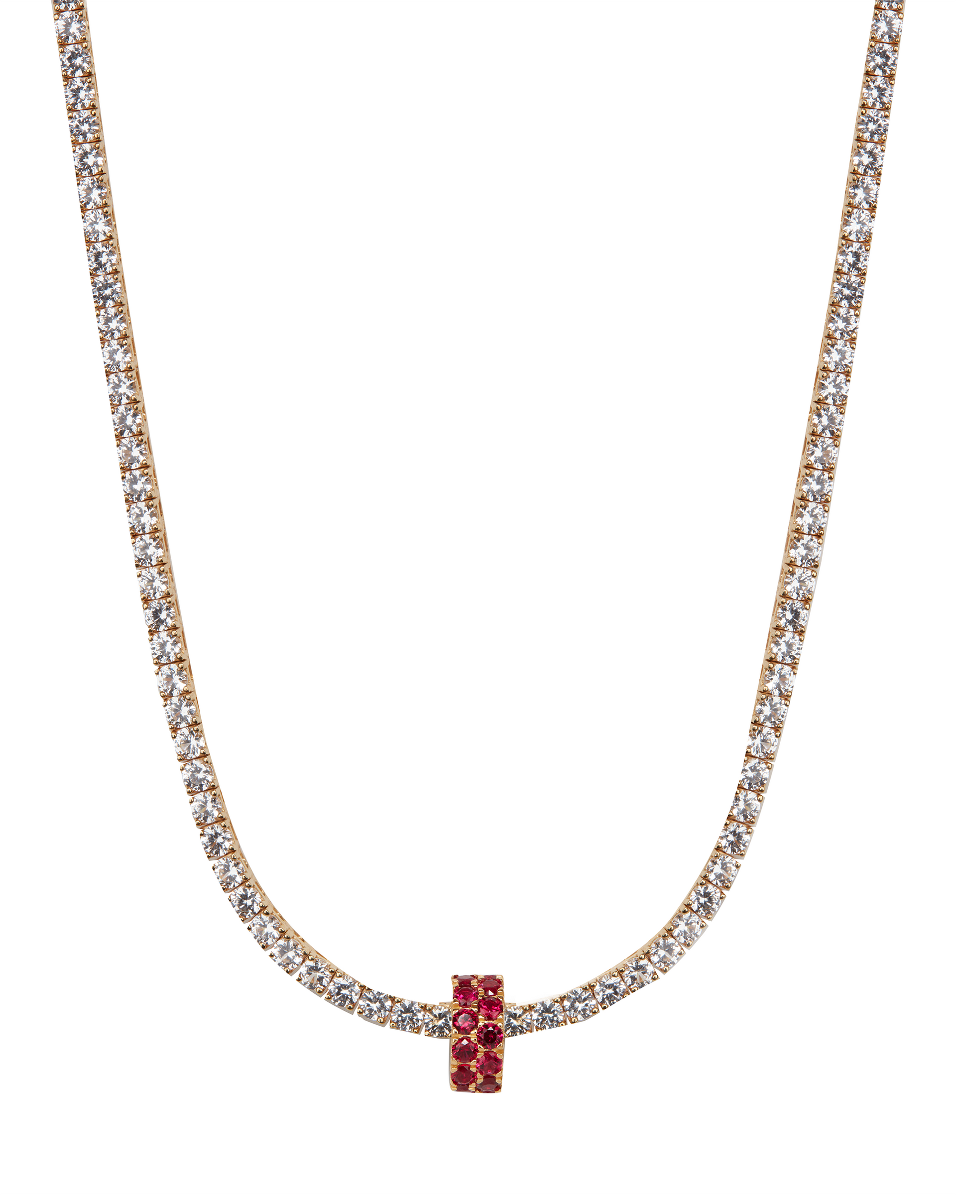 TWO-ROW RIVIÈRE PENDANT, LAB RED SAPPHIRE, GOLD