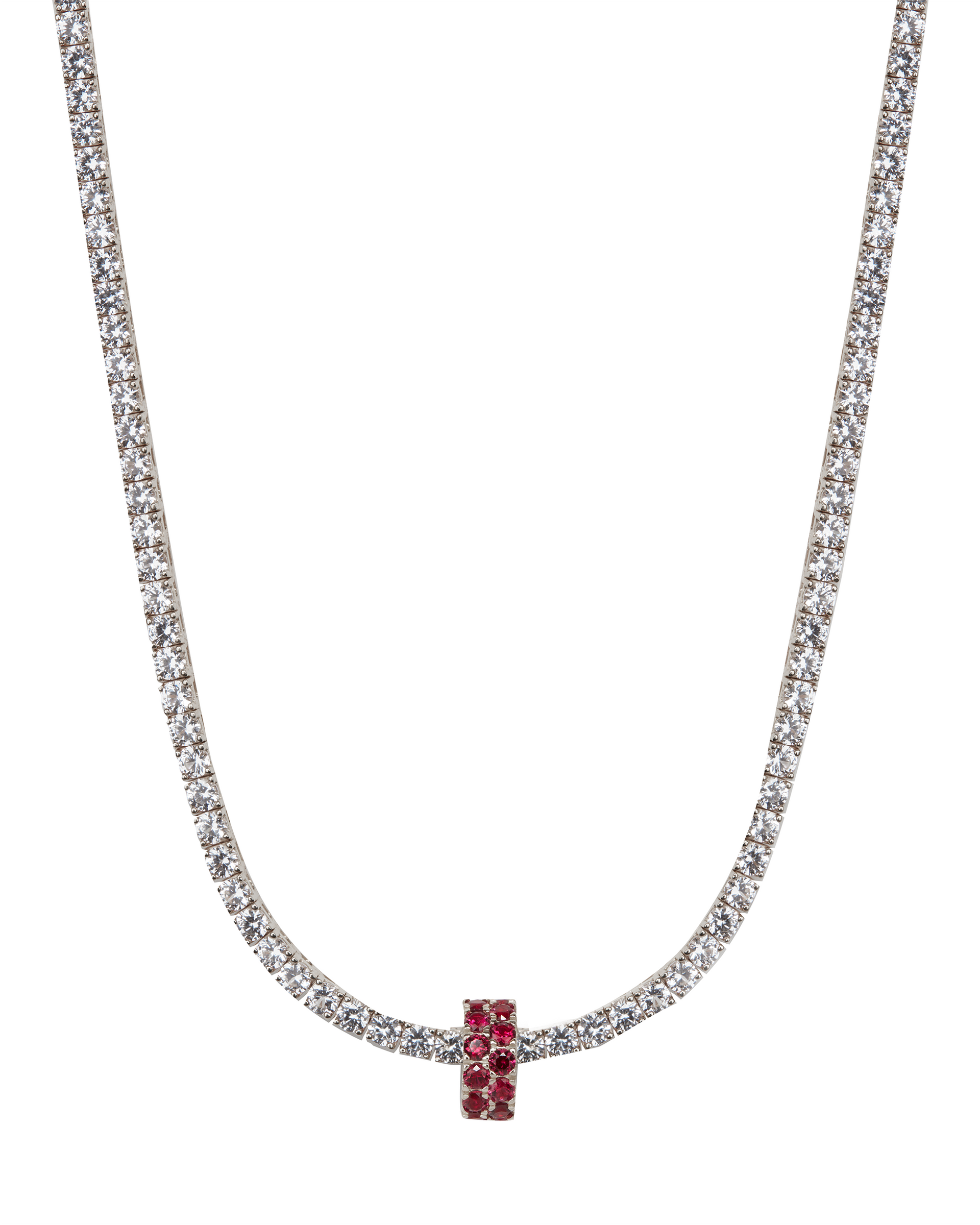 TWO-ROW RIVIÈRE PENDANT, LAB RED SAPPHIRE, SILVER