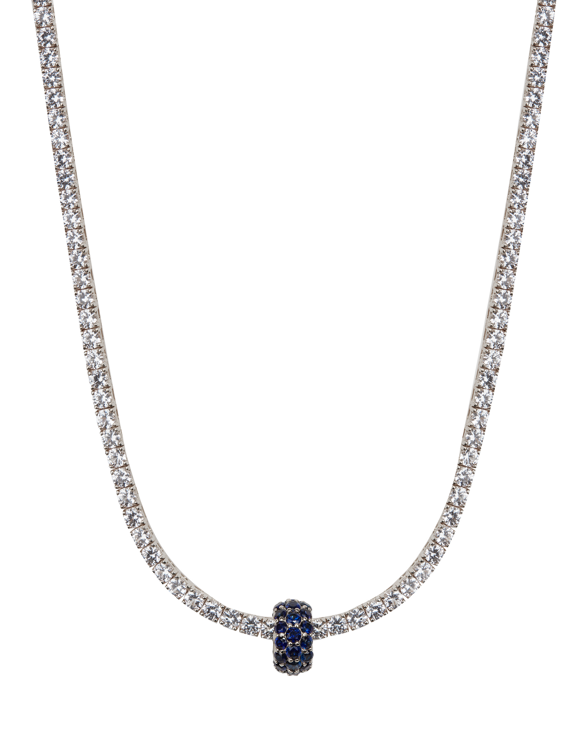 THREE-ROW RIVIÈRE PENDANT, LAB BLUE SAPPHIRE, SILVER