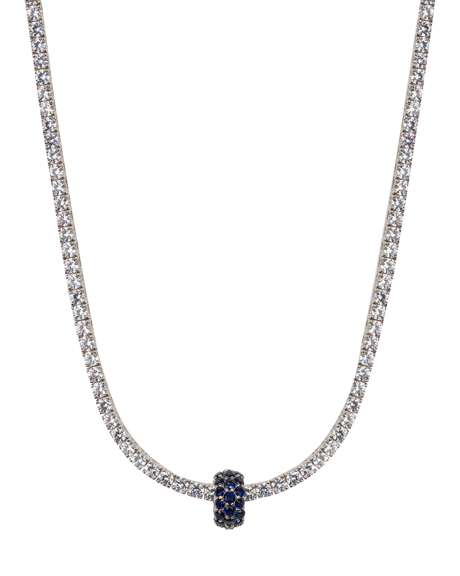 THREE-ROW RIVIÈRE PENDANT, LAB BLUE SAPPHIRE, SILVER