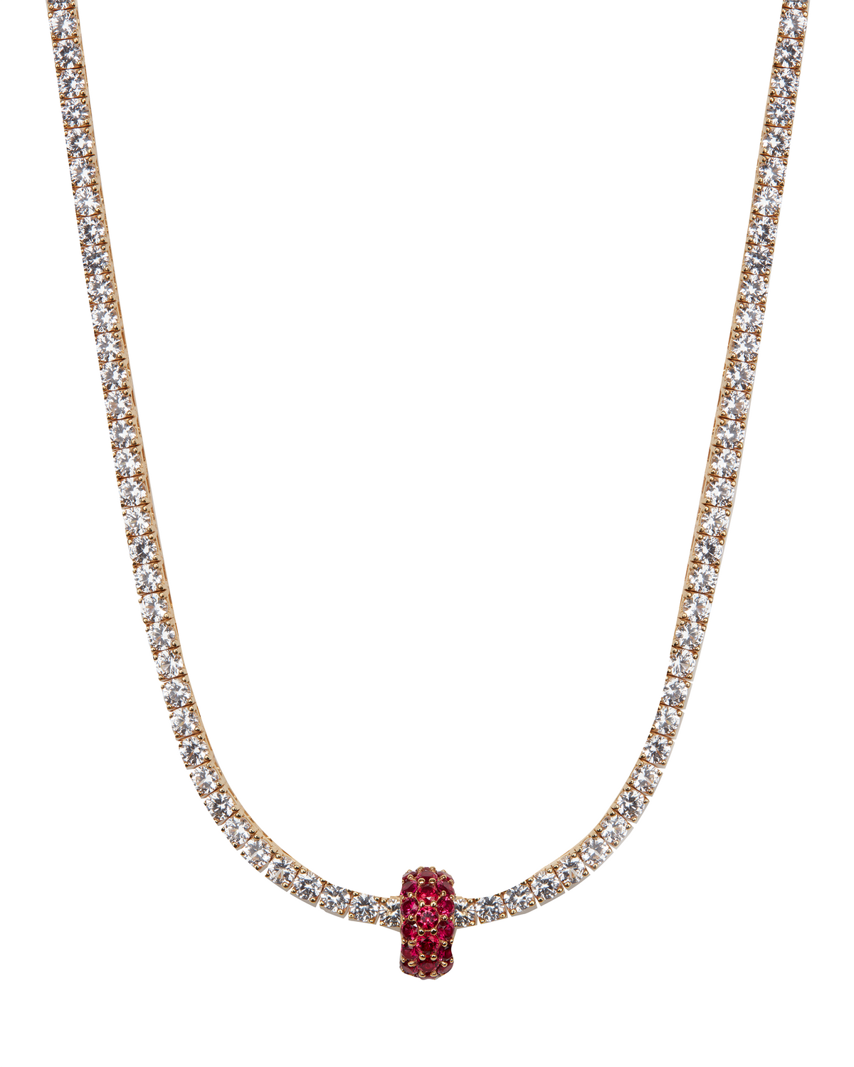 THREE-ROW RIVIÈRE PENDANT, LAB RED SAPPHIRE, GOLD