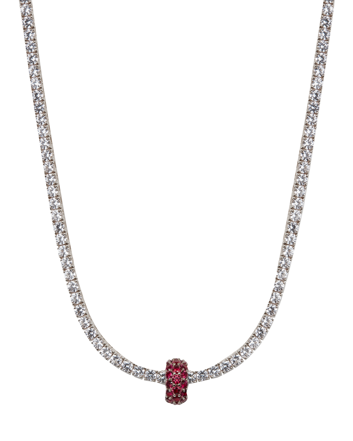 THREE-ROW RIVIÈRE PENDANT, LAB RED SAPPHIRE, SILVER