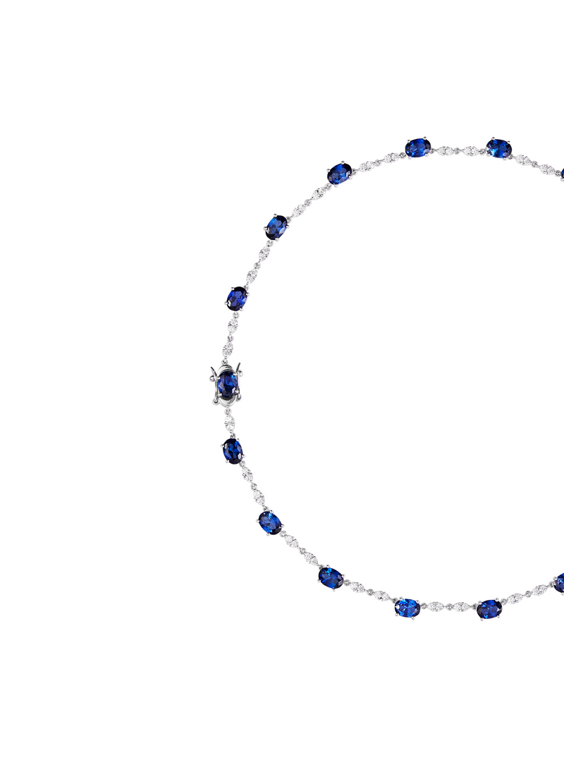 CAMILLE, LAB BLUE AND WHITE SAPPHIRE SILVER NECKLACE