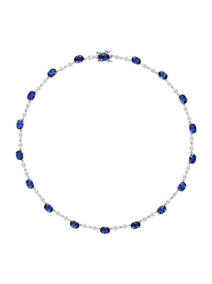 CAMILLE, LAB BLUE AND WHITE SAPPHIRE SILVER NECKLACE