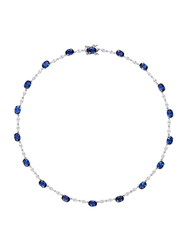 CAMILLE, LAB BLUE AND WHITE SAPPHIRE SILVER NECKLACE