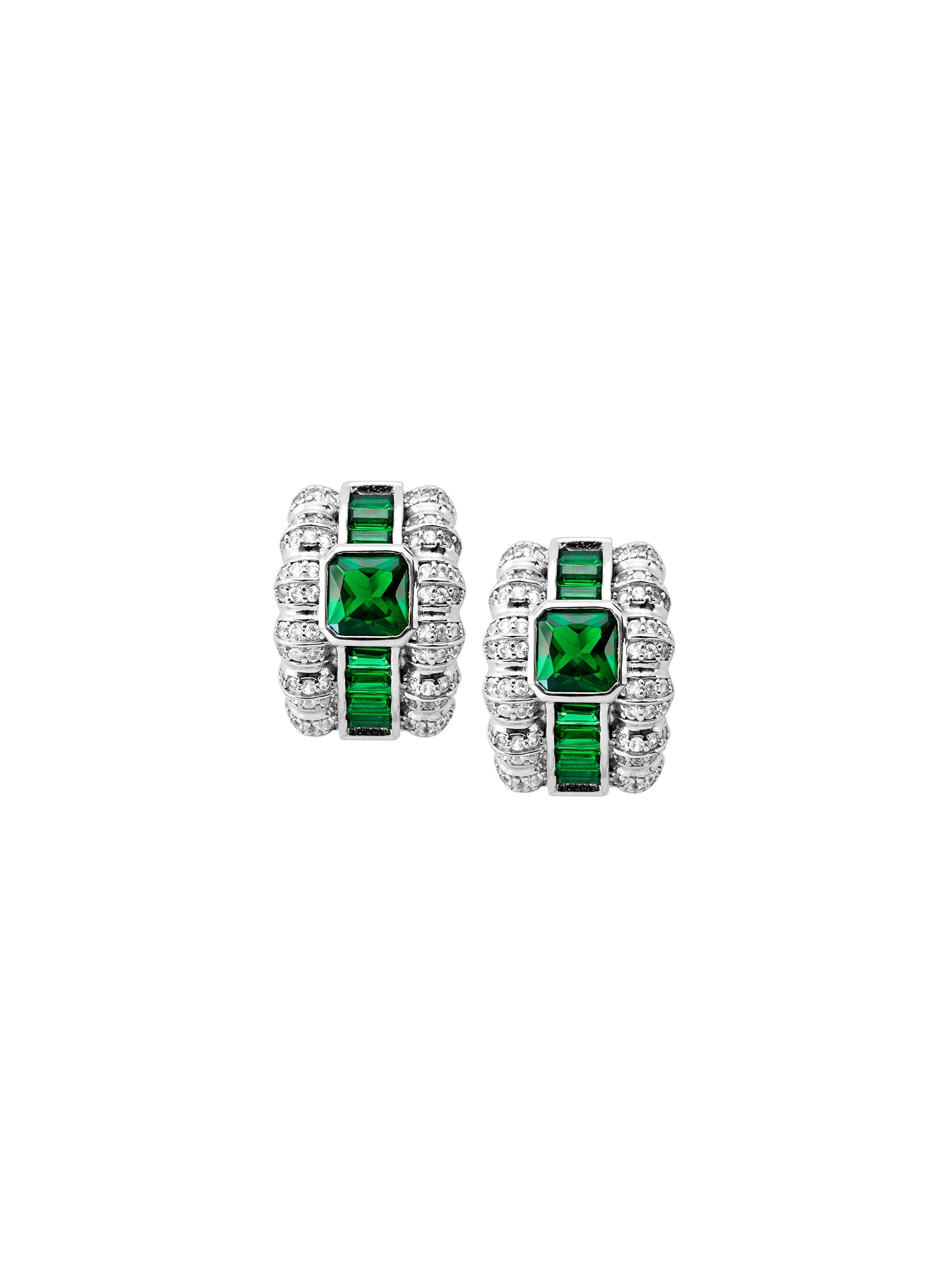 CRAWFORD, BAGUETTE AND ASSCHER NANO CRYSTAL EMERALD EARRINGS