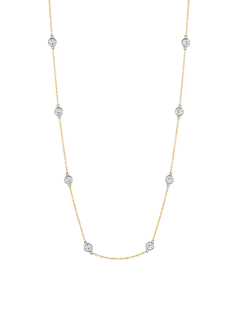 CLEMENCE, 8 STONE TWO-TONE STRAND NECKLACE, GOLD AND SILVER