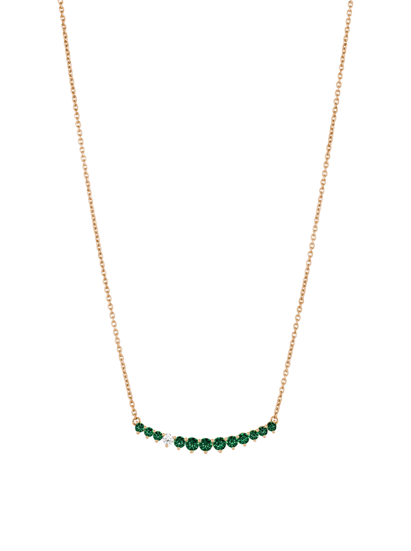 CURVE, LAB EMERALD AND DIAMOND GOLD NECKLACE