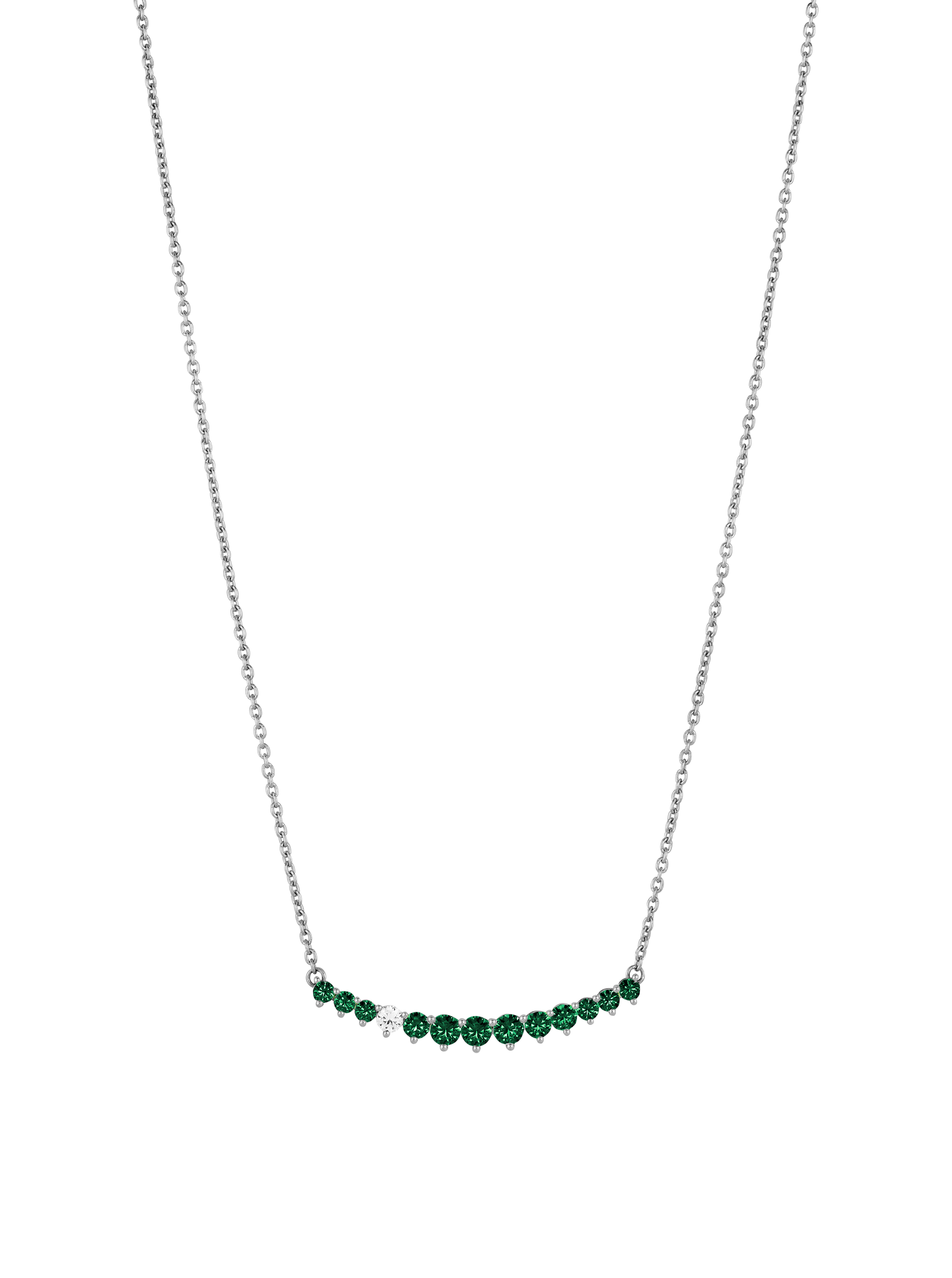 CURVE, LAB EMERALD AND DIAMOND SILVER NECKLACE