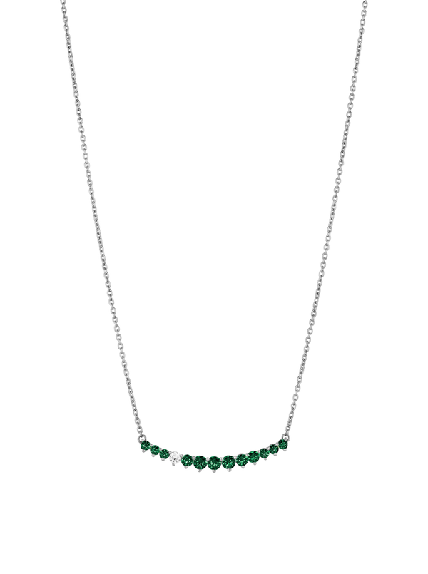 CURVE, LAB EMERALD AND DIAMOND SILVER NECKLACE