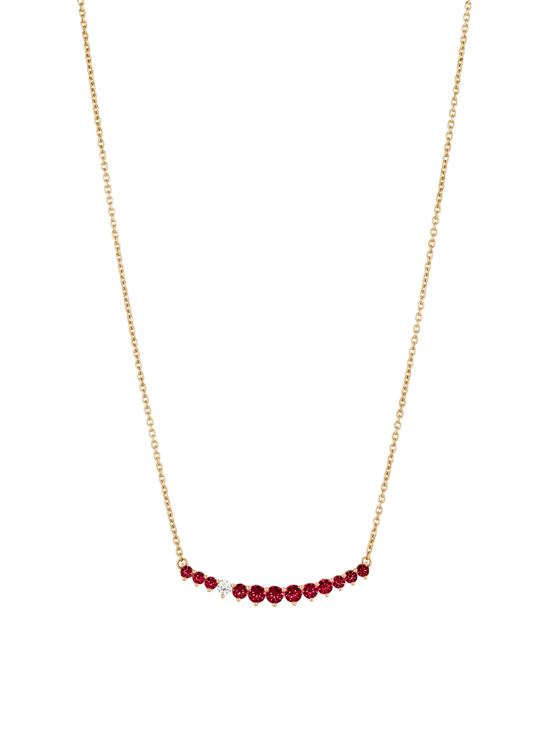 CURVE, LAB RED SAPPHIRE AND DIAMOND GOLD NECKLACE