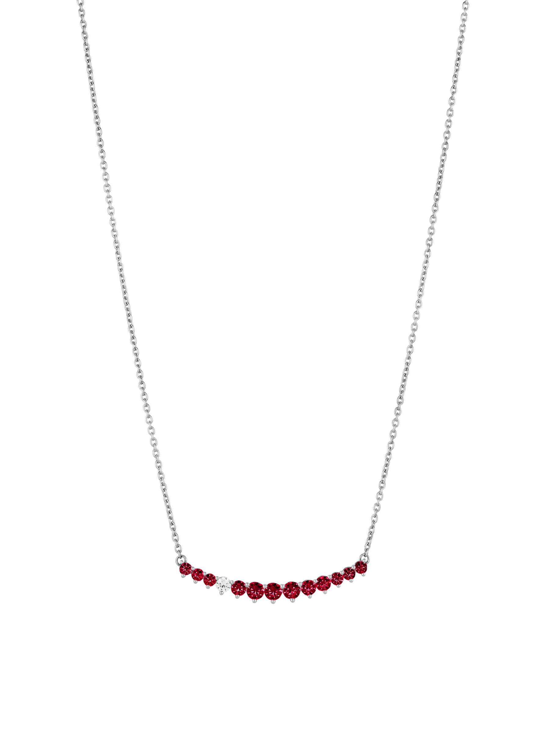 CURVE, LAB RED SAPPHIRE AND DIAMOND SILVER NECKLACE