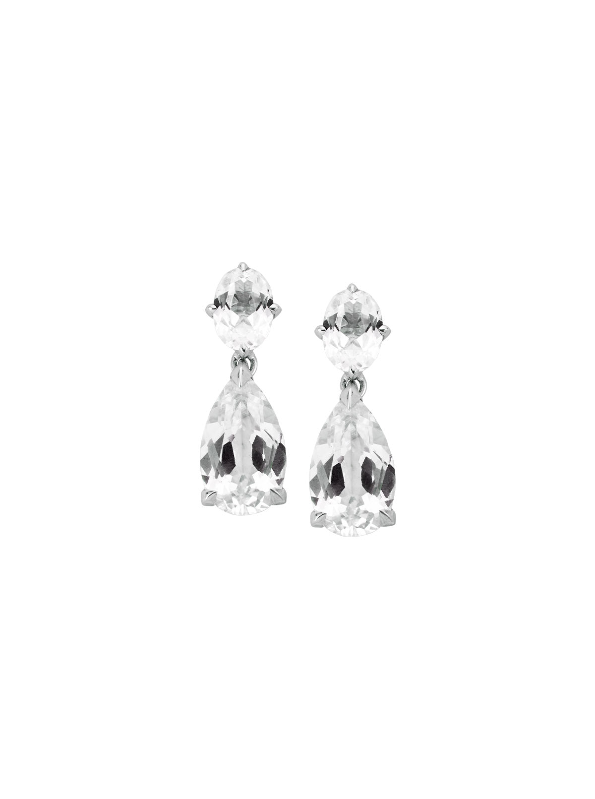 DELPHINE, LAB WHITE SAPPHIRE OVAL AND PEAR DROP EARRINGS