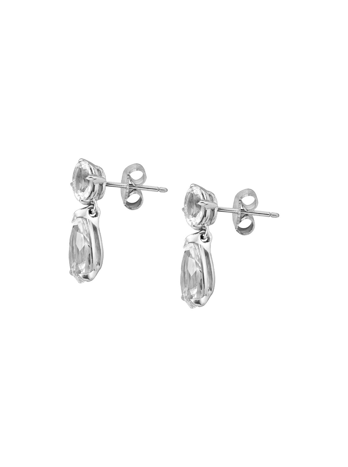 DELPHINE, LAB WHITE SAPPHIRE OVAL AND PEAR DROP EARRINGS