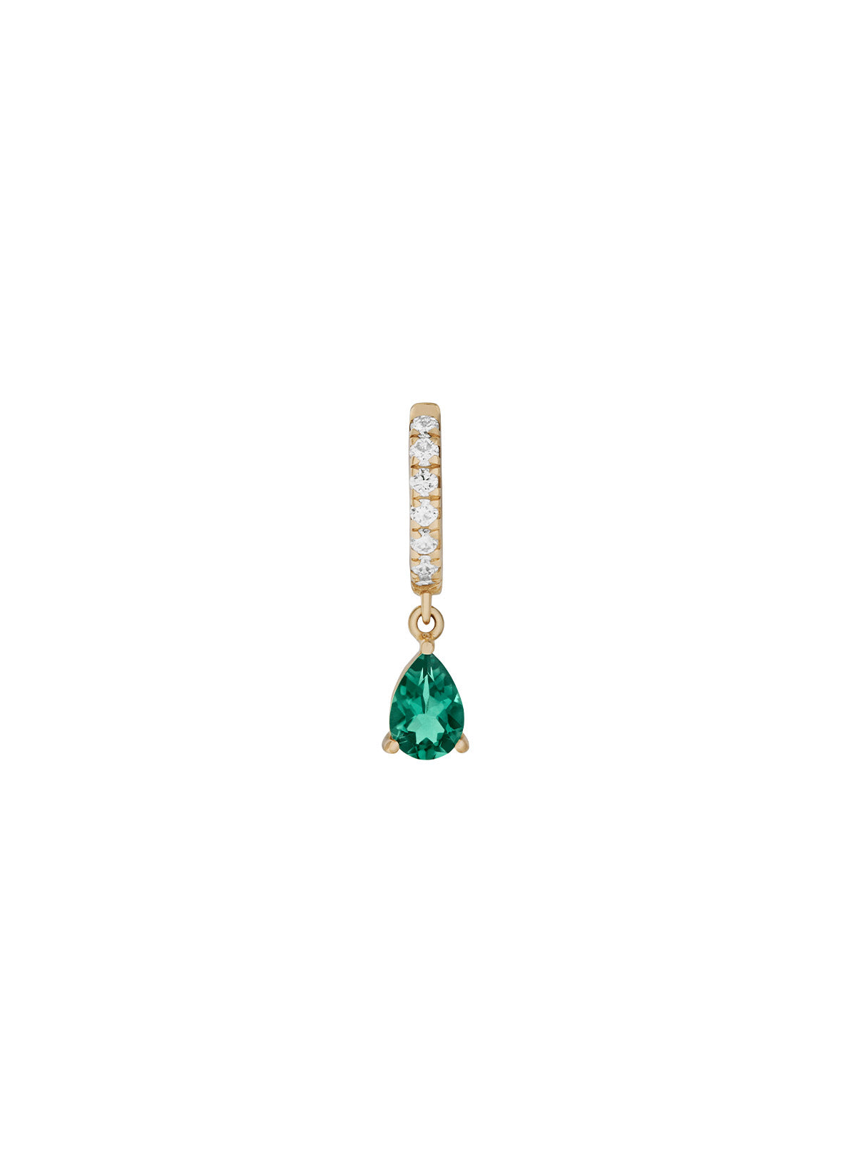 PAVÉ HUGGIE EARRING LAB EMERALD PEAR DROP, GOLD