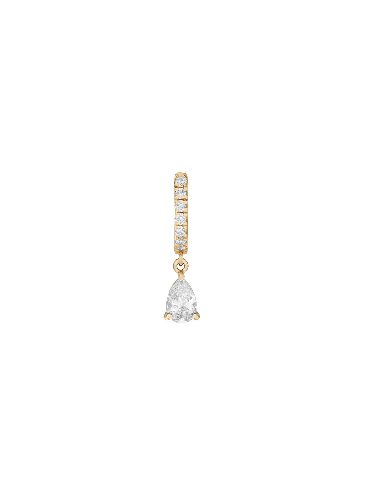 PAVÉ HUGGIE EARRING LAB WHITE PEAR DROP, GOLD