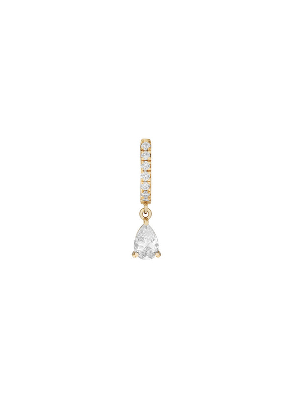 PAVÉ HUGGIE EARRING LAB WHITE PEAR DROP, GOLD