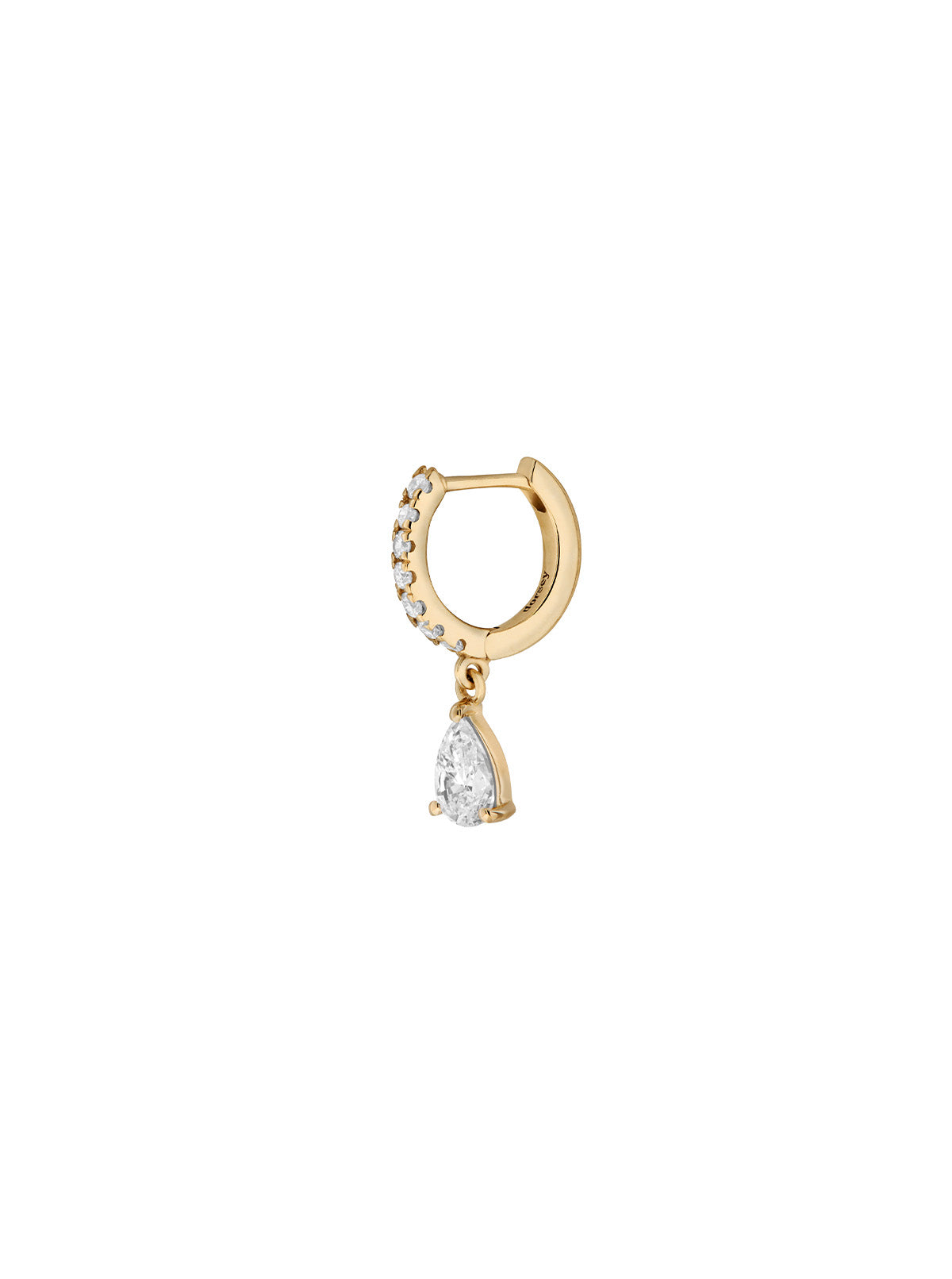 PAVÉ HUGGIE EARRING LAB WHITE PEAR DROP, GOLD