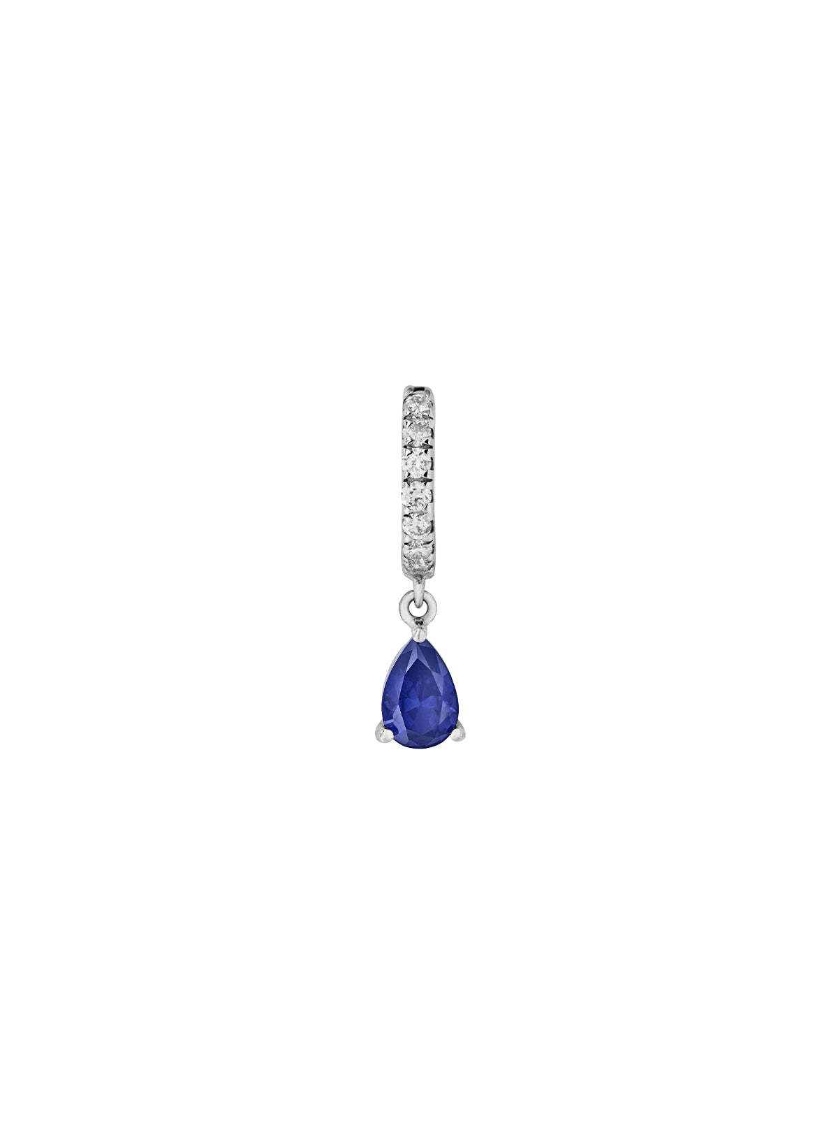 PAVÉ HUGGIE EARRING LAB BLUE PEAR DROP, SILVER